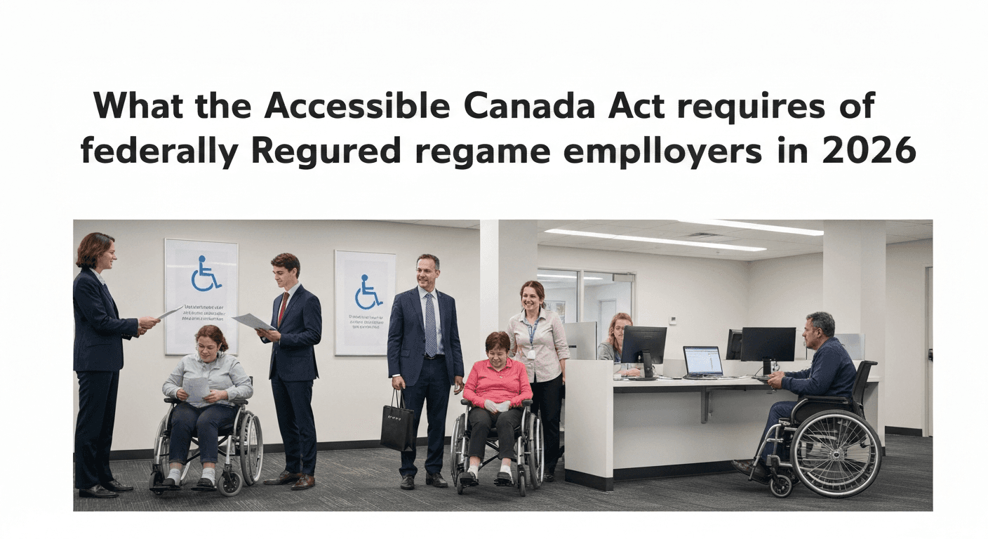 A person reviewing documents about what the Accessible Canada Act requires of federally regulated employers.